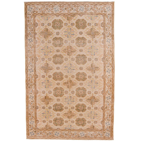 6x10 Beige and Ivory Turkish Traditional Rug