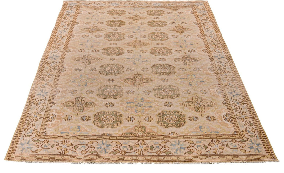 6x10 Beige and Ivory Turkish Traditional Rug