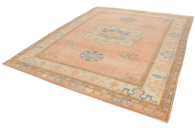 Vintage Handmade 8x10 Beige and Blue Anatolian Caucasian Traditional Distressed Area Rug