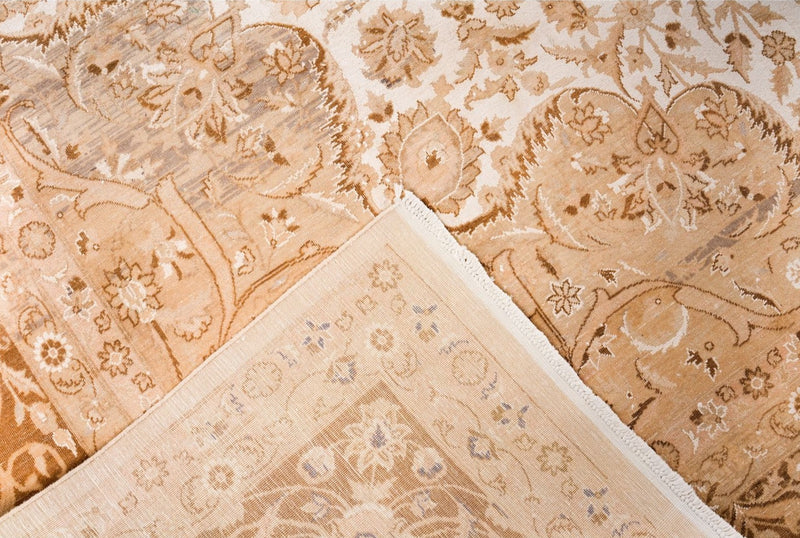 Vintage Handmade 10x14 Beige and Brown Persian Kashan Distressed Area Rug