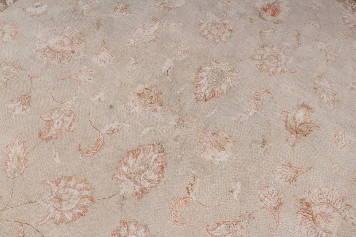 9x9 Beige and Brown Turkish Oushak Rug