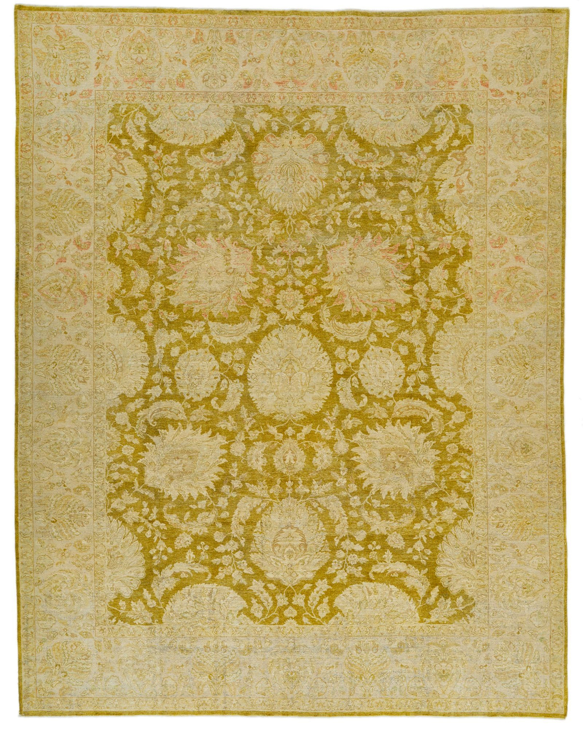 9x12 Green and Brown Turkish Oushak Rug