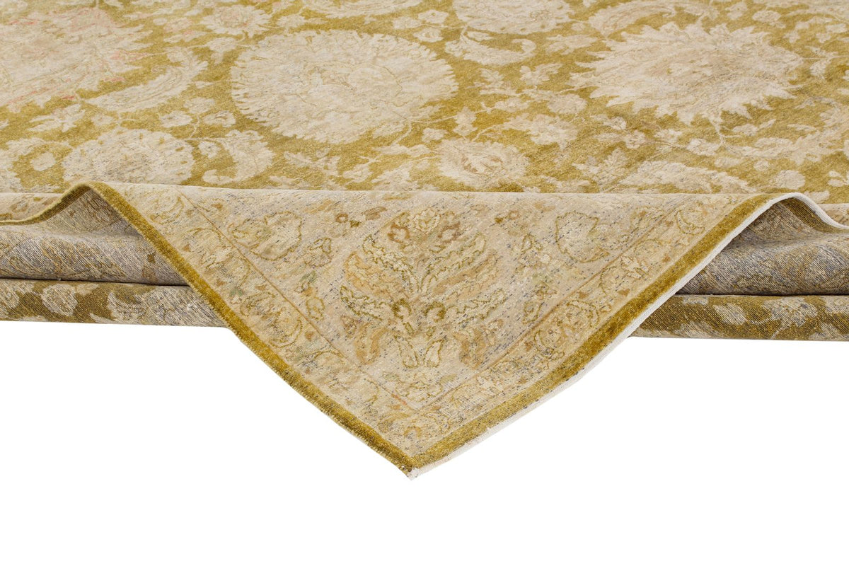 9x12 Green and Brown Turkish Oushak Rug