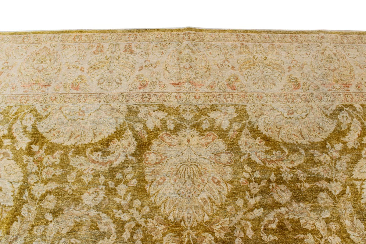 9x12 Green and Brown Turkish Oushak Rug