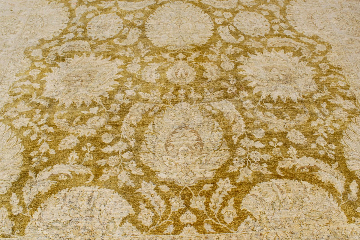 9x12 Green and Brown Turkish Oushak Rug