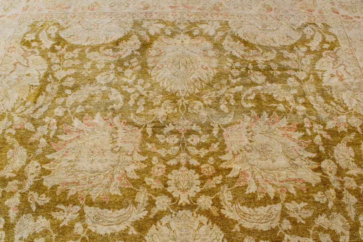 9x12 Green and Brown Turkish Oushak Rug