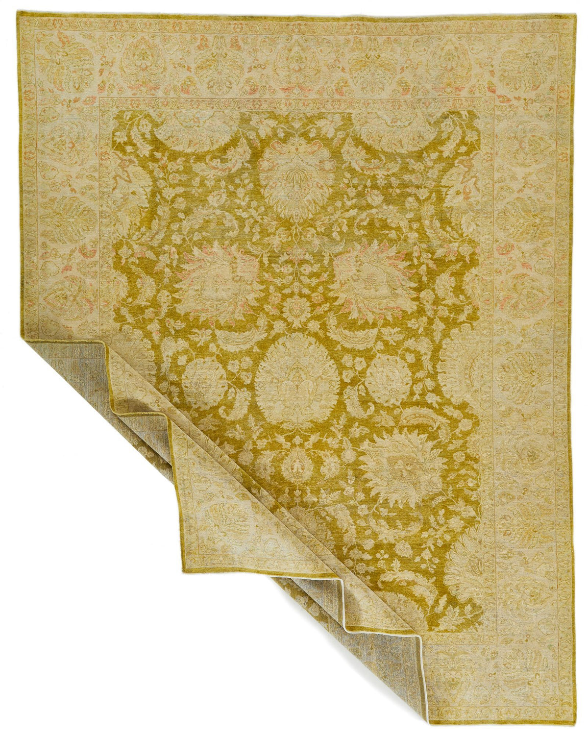 9x12 Green and Brown Turkish Oushak Rug