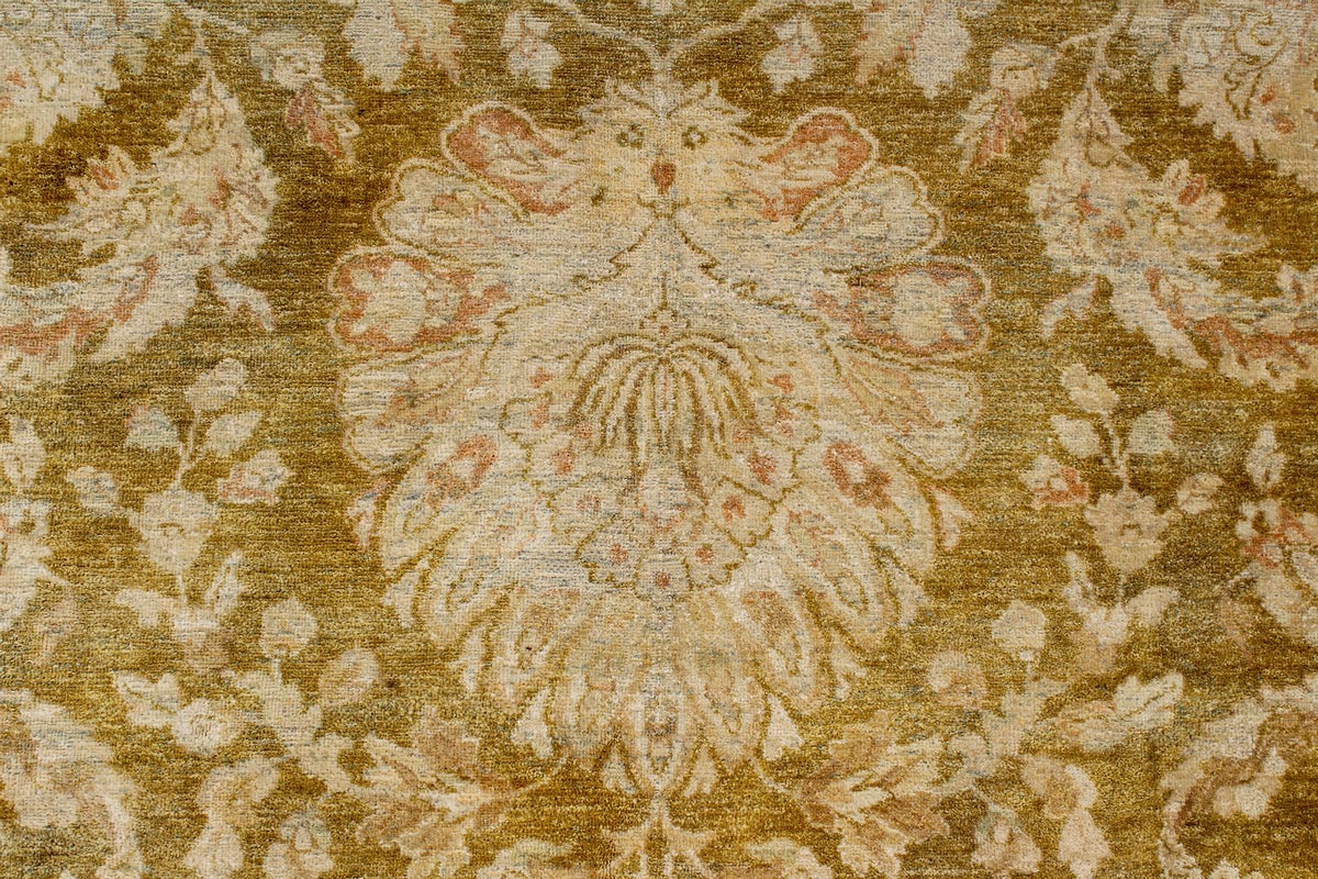 9x12 Green and Brown Turkish Oushak Rug