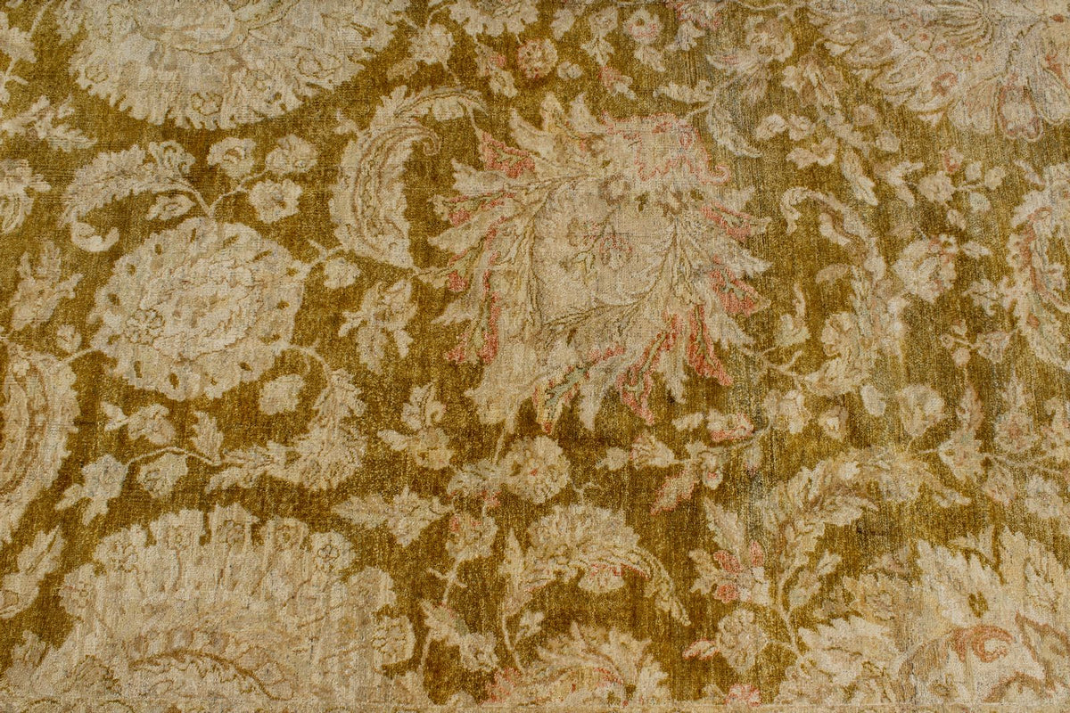 9x12 Green and Brown Turkish Oushak Rug