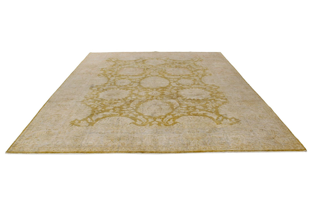 9x12 Green and Brown Turkish Oushak Rug