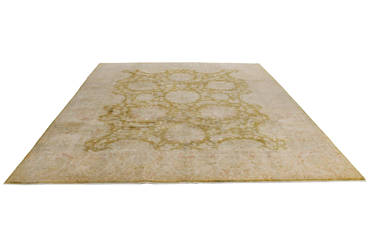 9x12 Green and Brown Turkish Oushak Rug