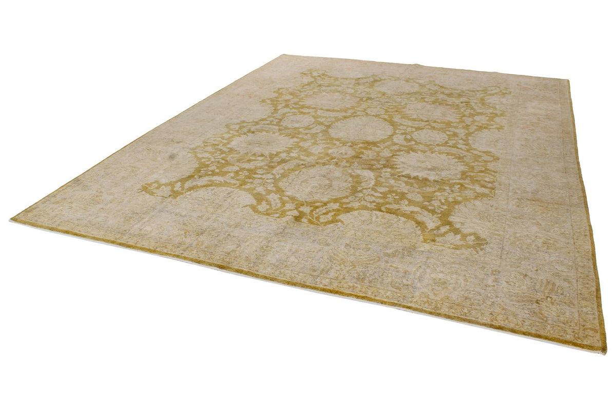 9x12 Green and Brown Turkish Oushak Rug