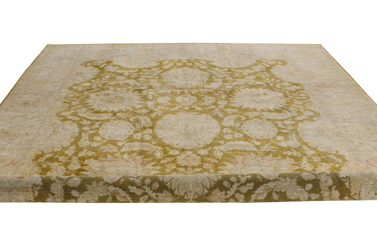 9x12 Green and Brown Turkish Oushak Rug