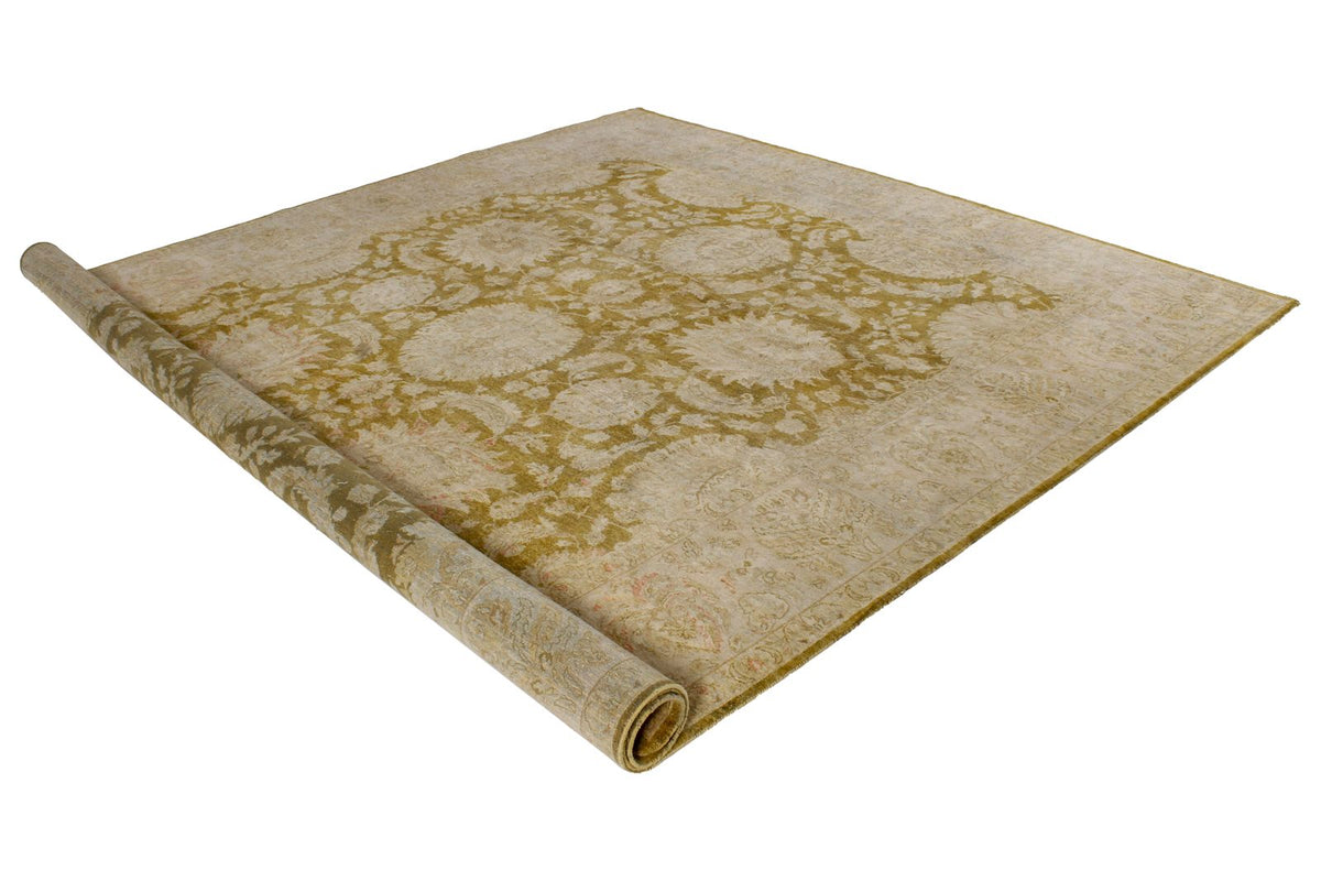 9x12 Green and Brown Turkish Oushak Rug
