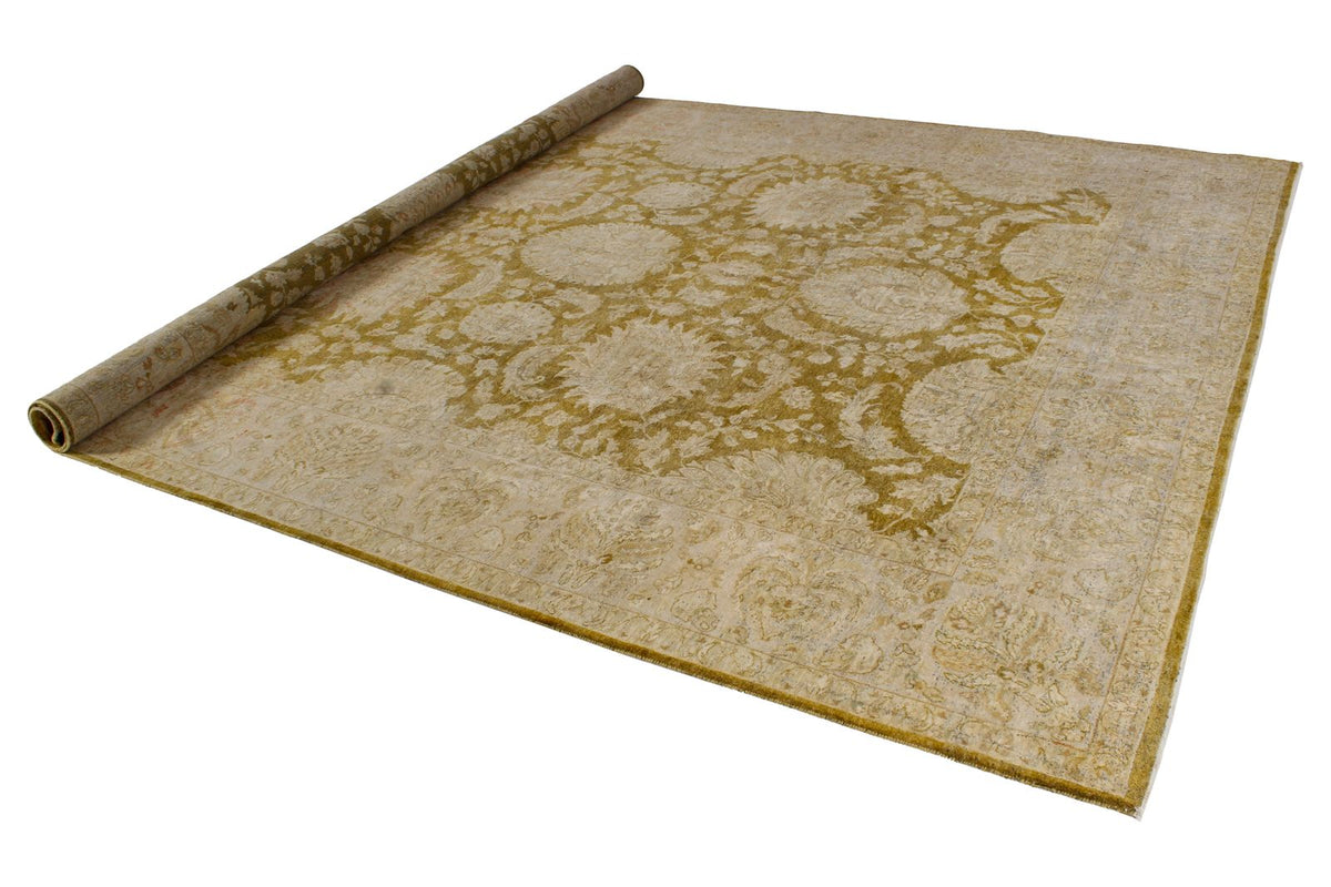 9x12 Green and Brown Turkish Oushak Rug