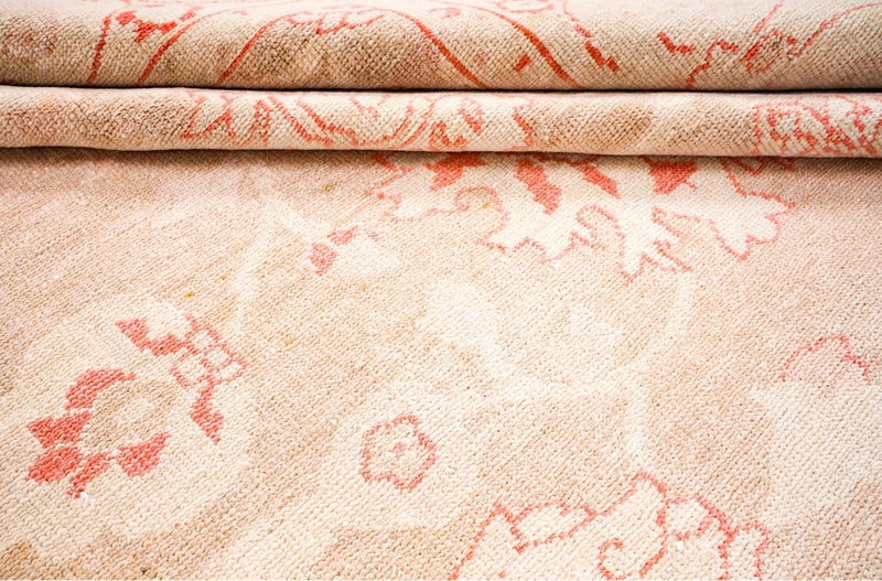 Vintage Handmade 6x9 Beige and Rust Anatolian Turkish Oushak Distressed Area Rug