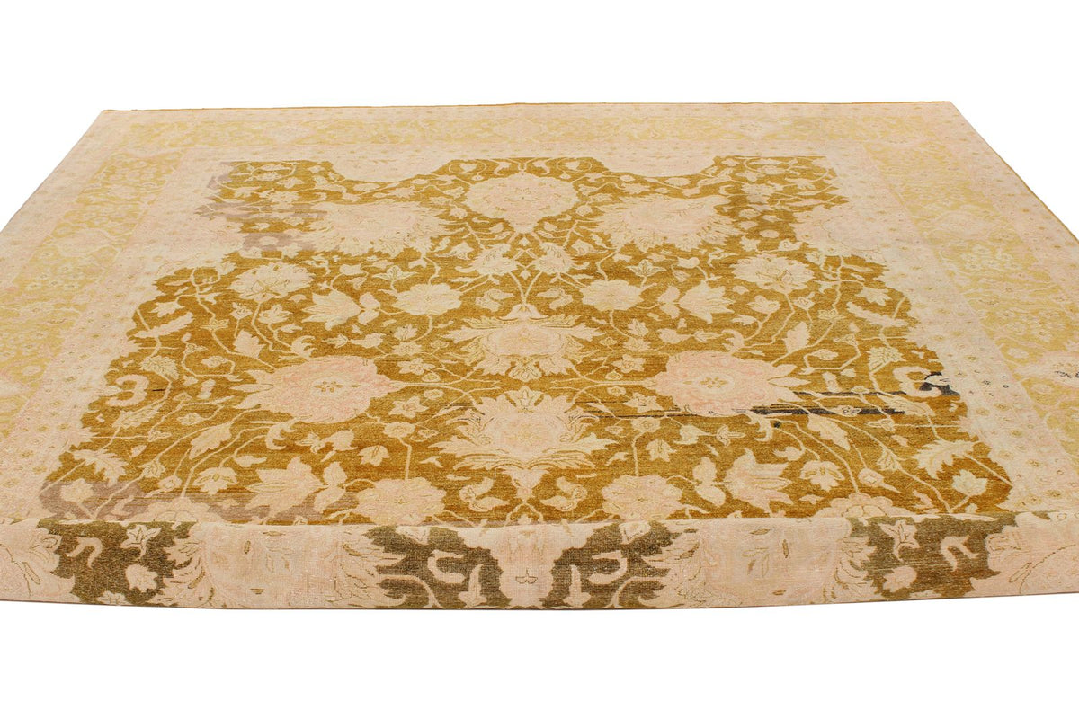 9x12 Yellow and Beige Turkish Oushak Rug