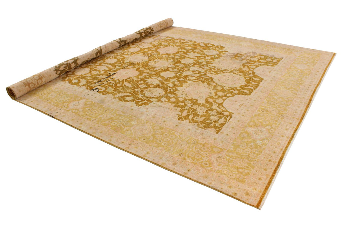 9x12 Yellow and Beige Turkish Oushak Rug