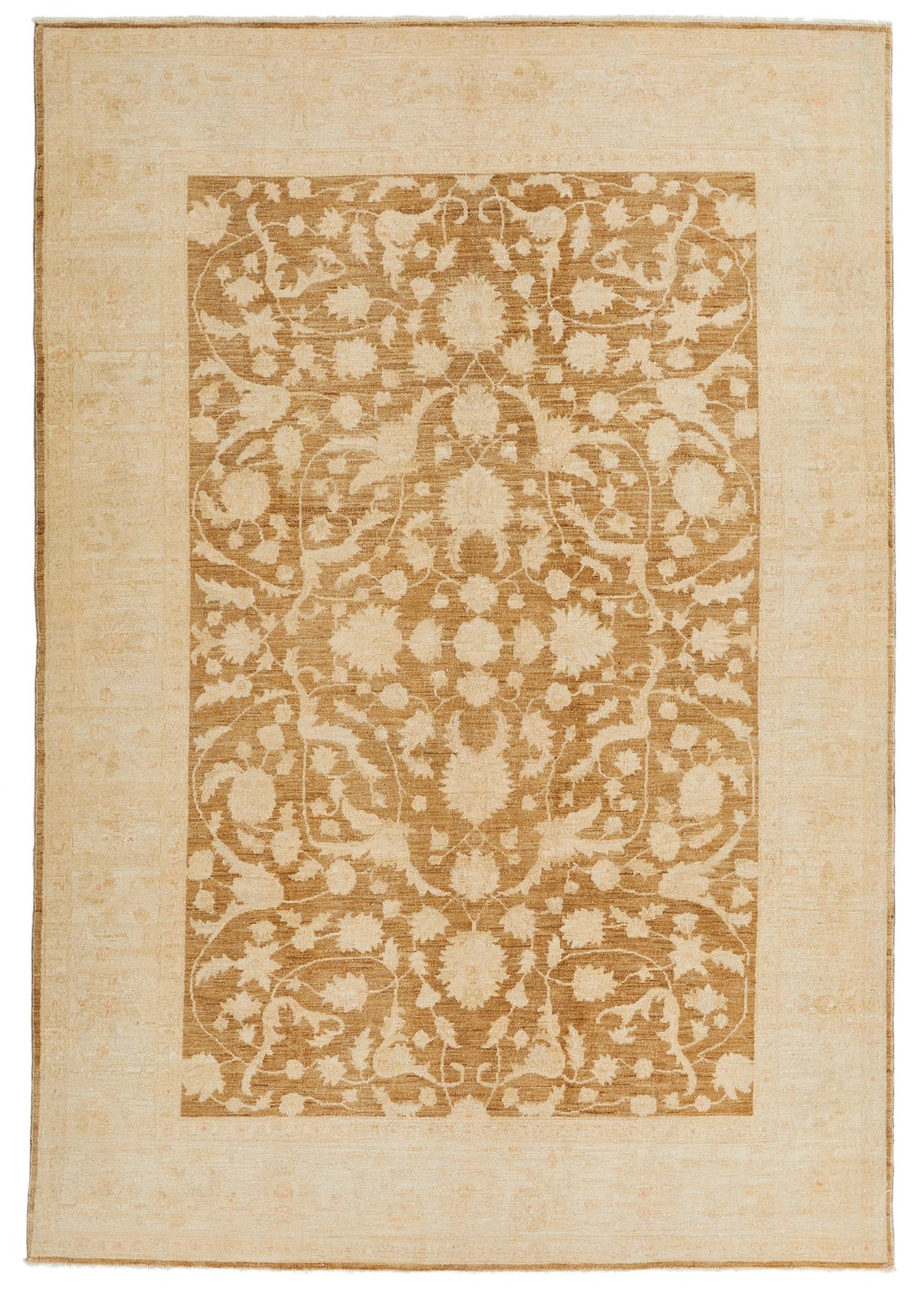 7x10 Beige and Brown Turkish Oushak Rug