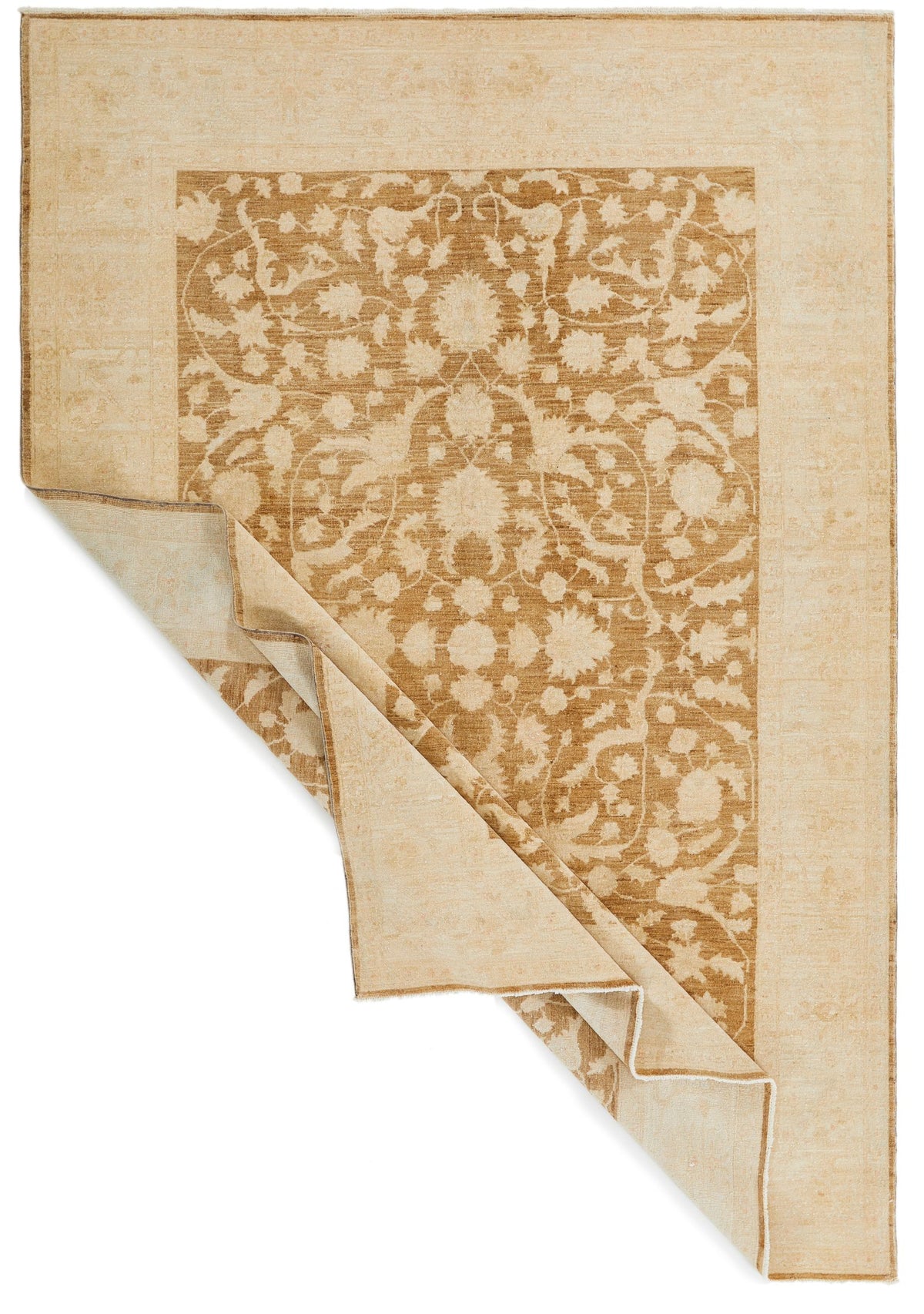 7x10 Beige and Brown Turkish Oushak Rug