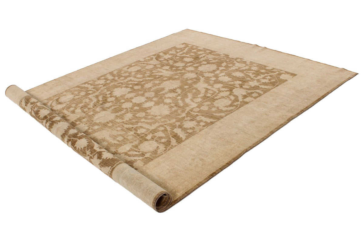 7x10 Beige and Brown Turkish Oushak Rug