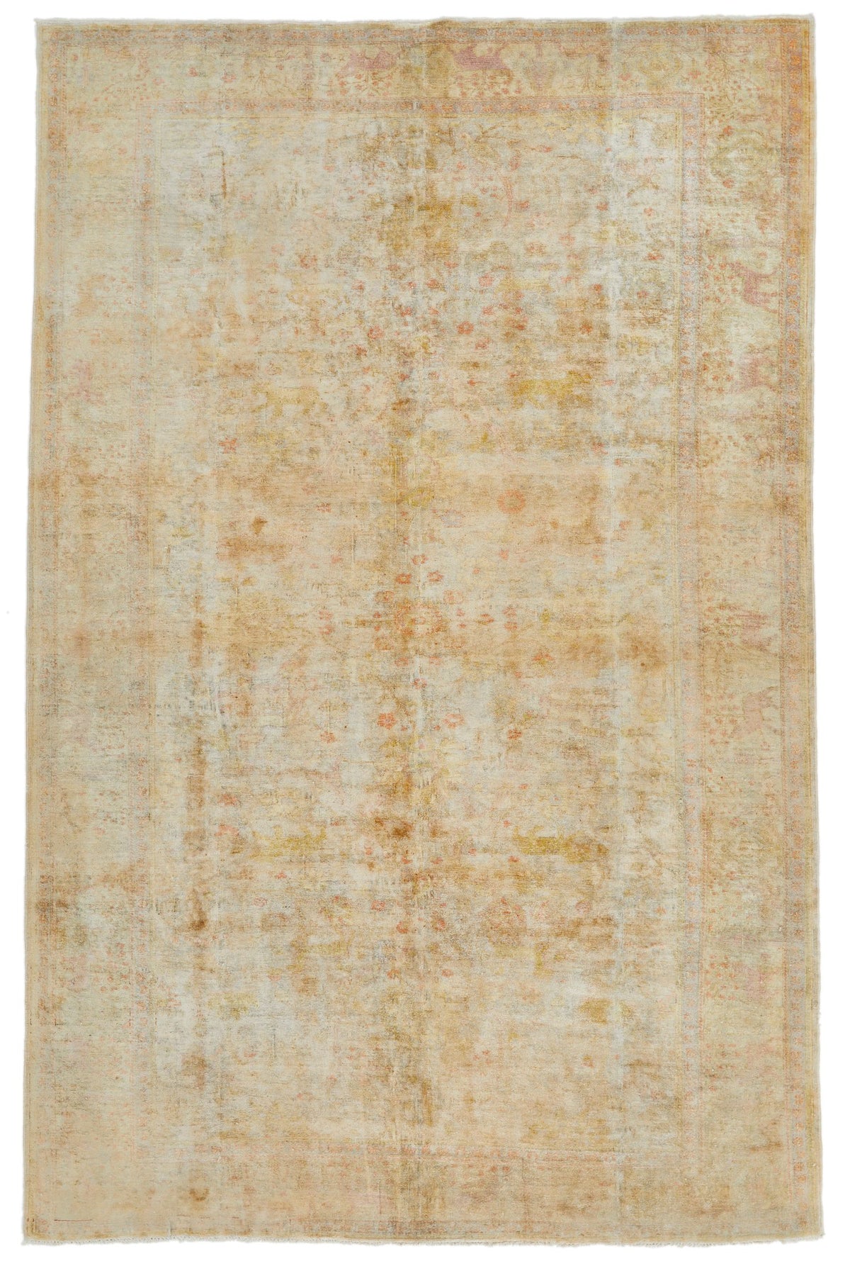 6x10 Beige and Multicolor Turkish Oushak Rug