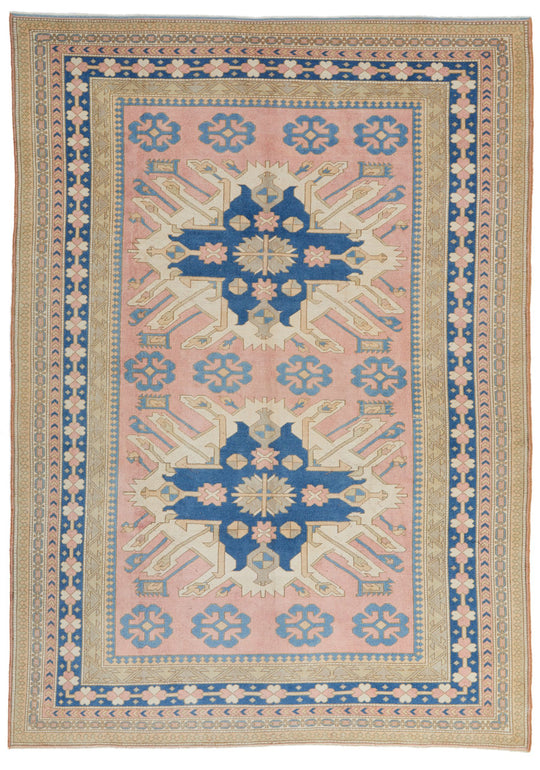 8x11 Pink and Blue Turkish Tribal Rug