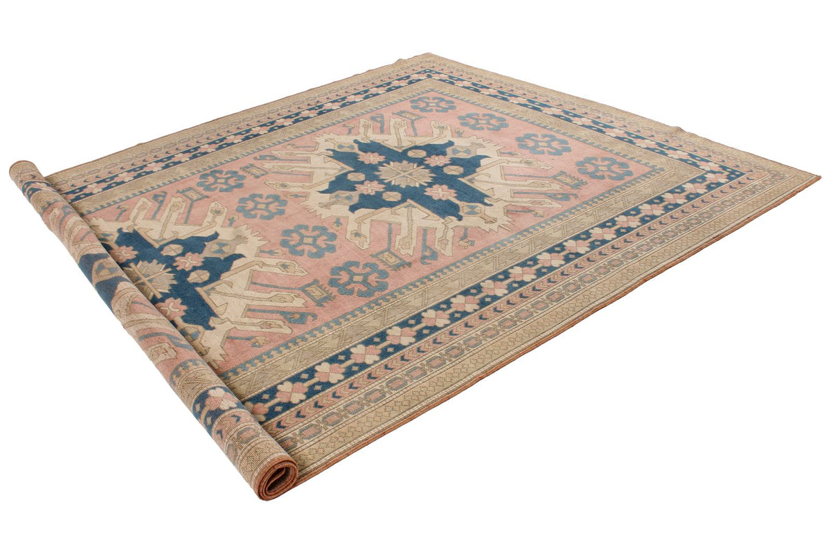 8x11 Pink and Blue Turkish Tribal Rug