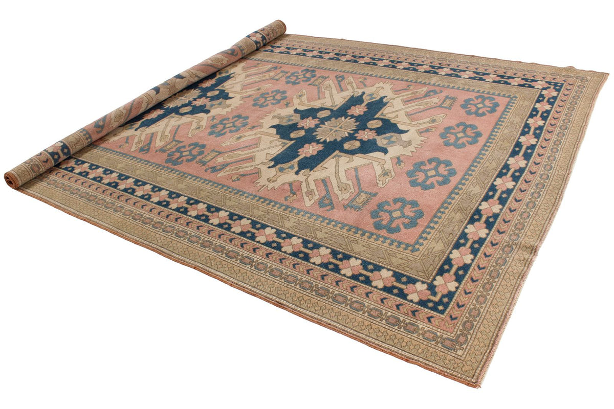8x11 Pink and Blue Turkish Tribal Rug