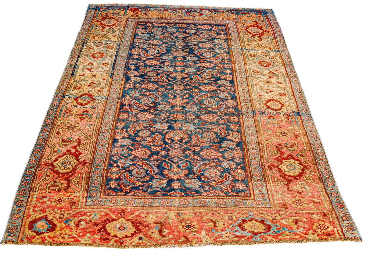 4x7 Beige and Blue Persian Tribal Rug