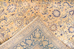 Vintage Handmade 6x9 Yellow and Navy Persian Tabriz Distressed Area Rug