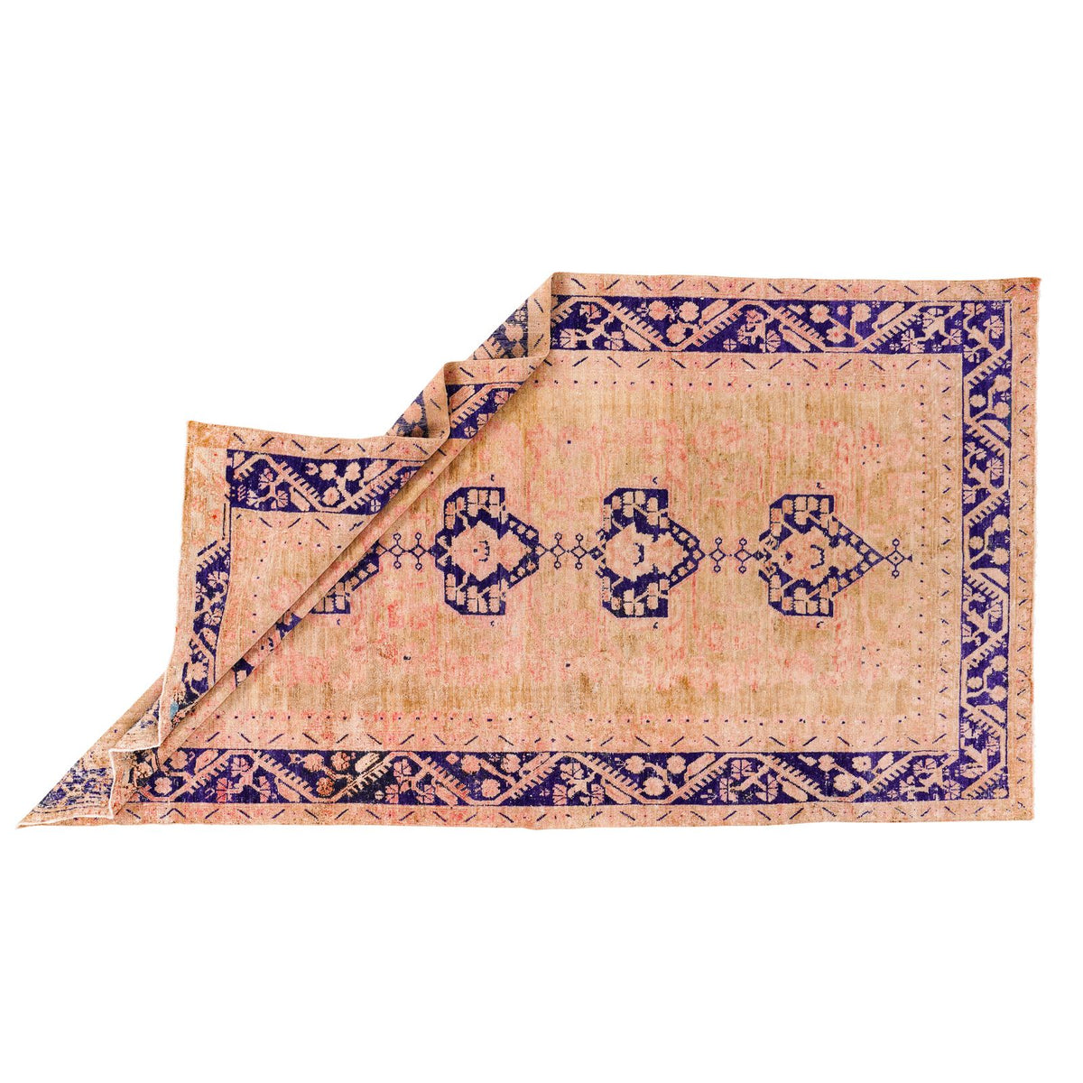 6x11 Beige and Navy Turkish Tribal Rug
