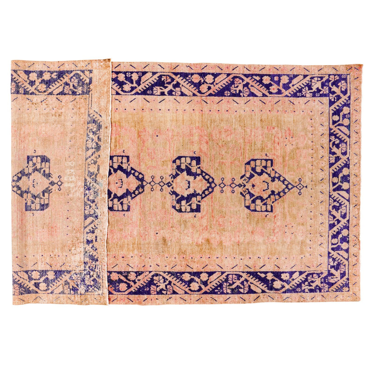 6x11 Beige and Navy Turkish Tribal Rug