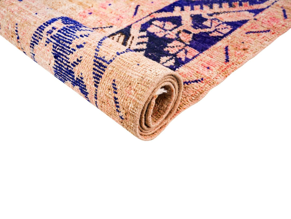 6x11 Beige and Navy Turkish Tribal Rug