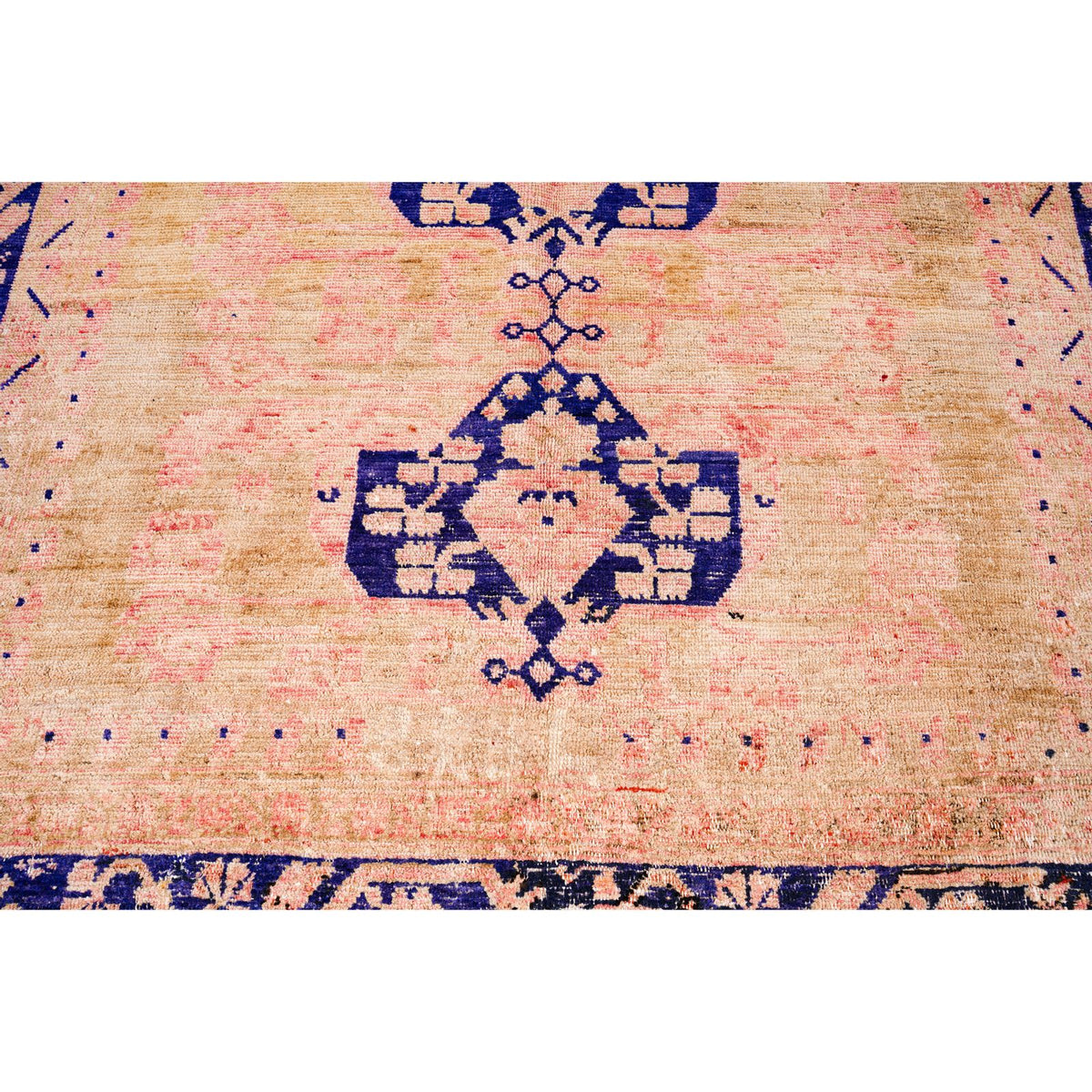 6x11 Beige and Navy Turkish Tribal Rug