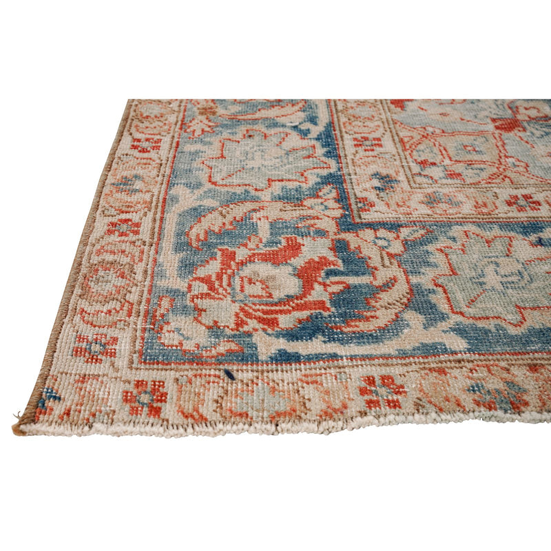 Vintage Handmade 4x6 Red and Blue Persian Tabriz Distressed Area Rug
