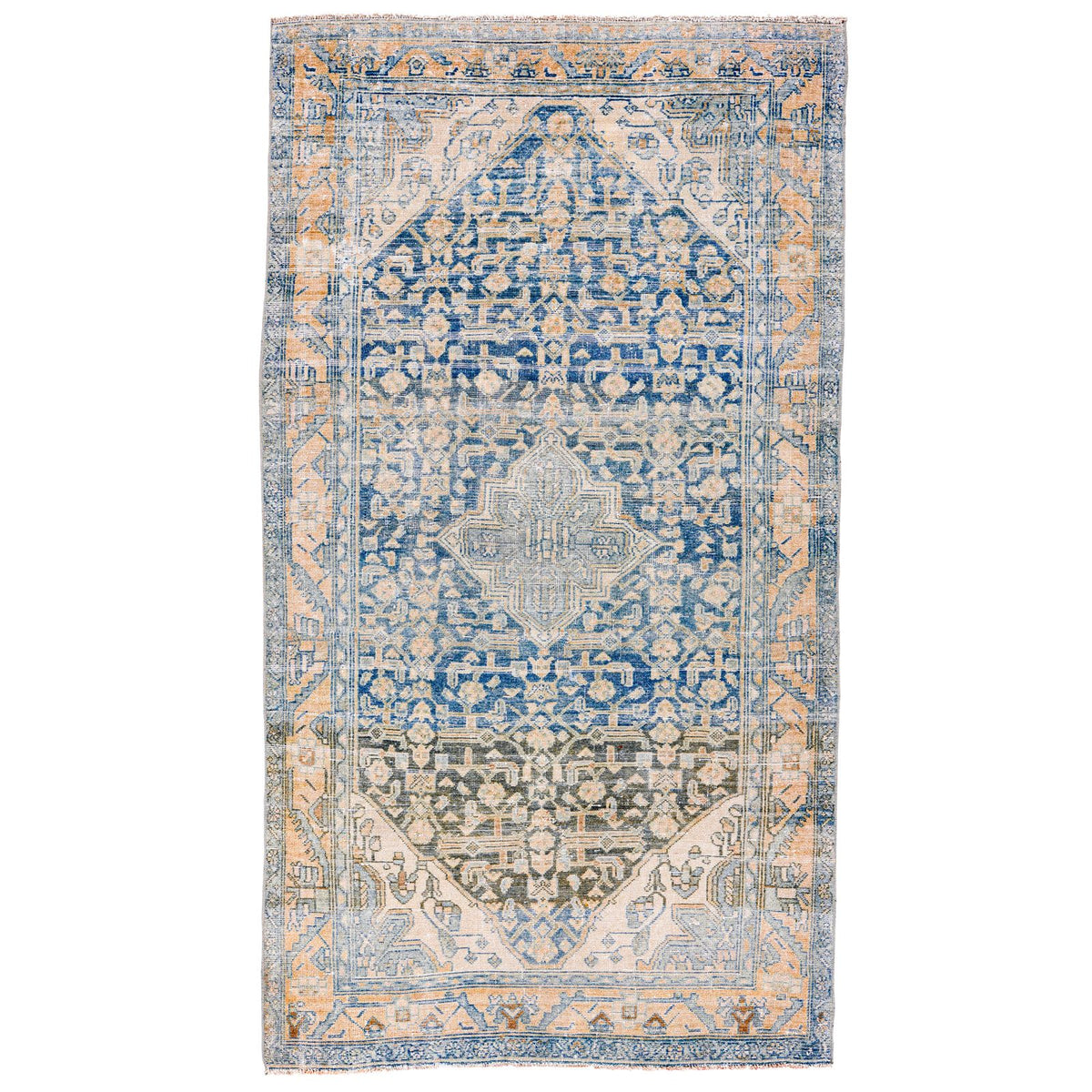 4x7 Beige and Blue Persian Tribal Rug
