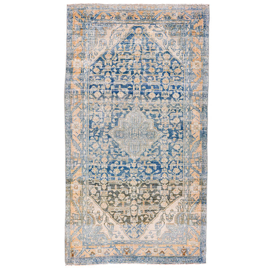 4x7 Beige and Blue Persian Tribal Rug