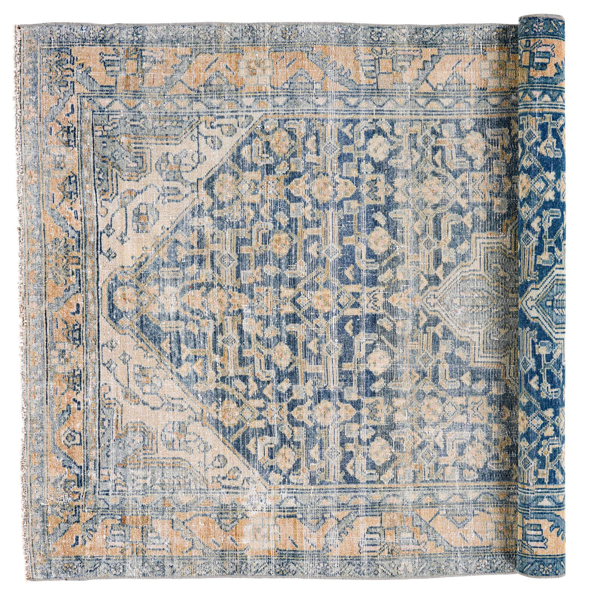4x7 Beige and Blue Persian Tribal Rug