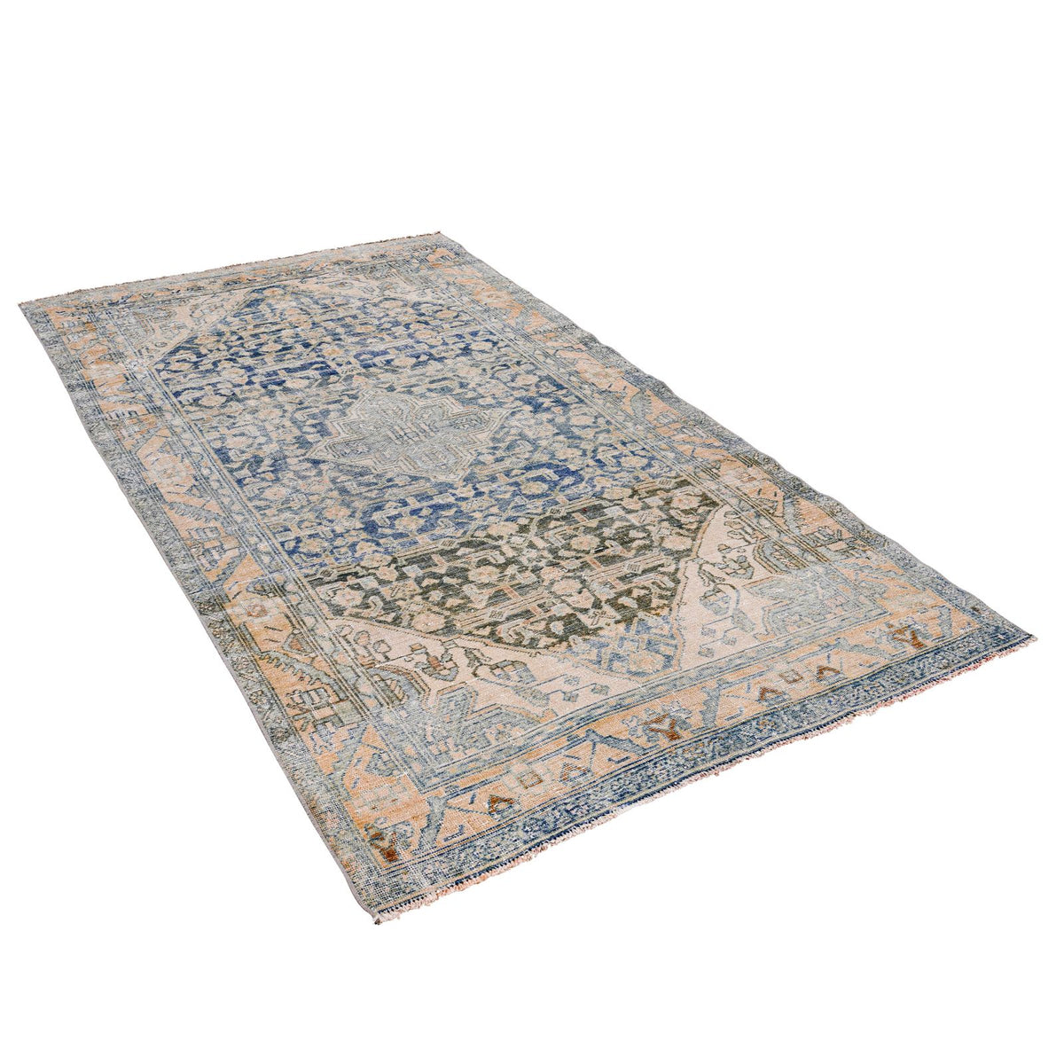 4x7 Beige and Blue Persian Tribal Rug