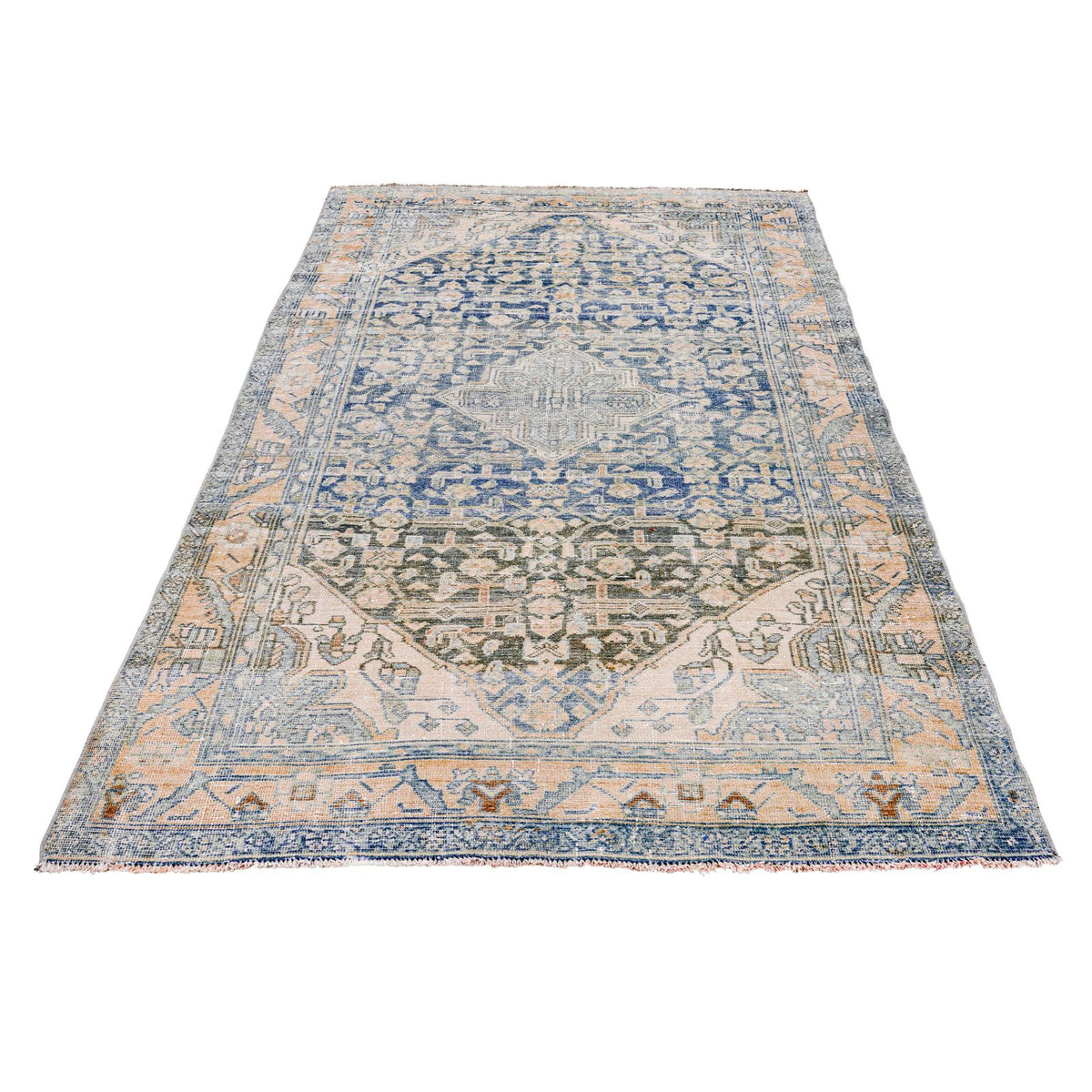 4x7 Beige and Blue Persian Tribal Rug