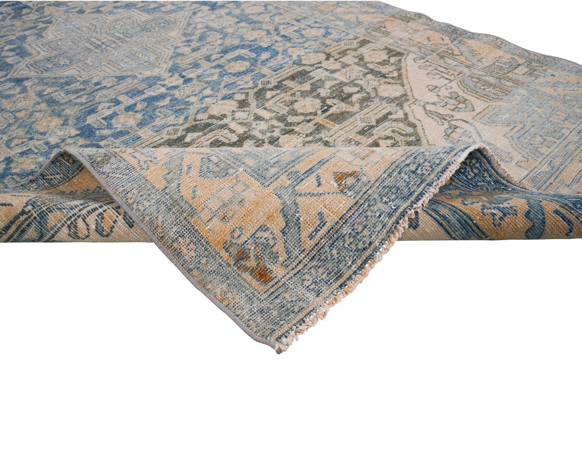 4x7 Beige and Blue Persian Tribal Rug