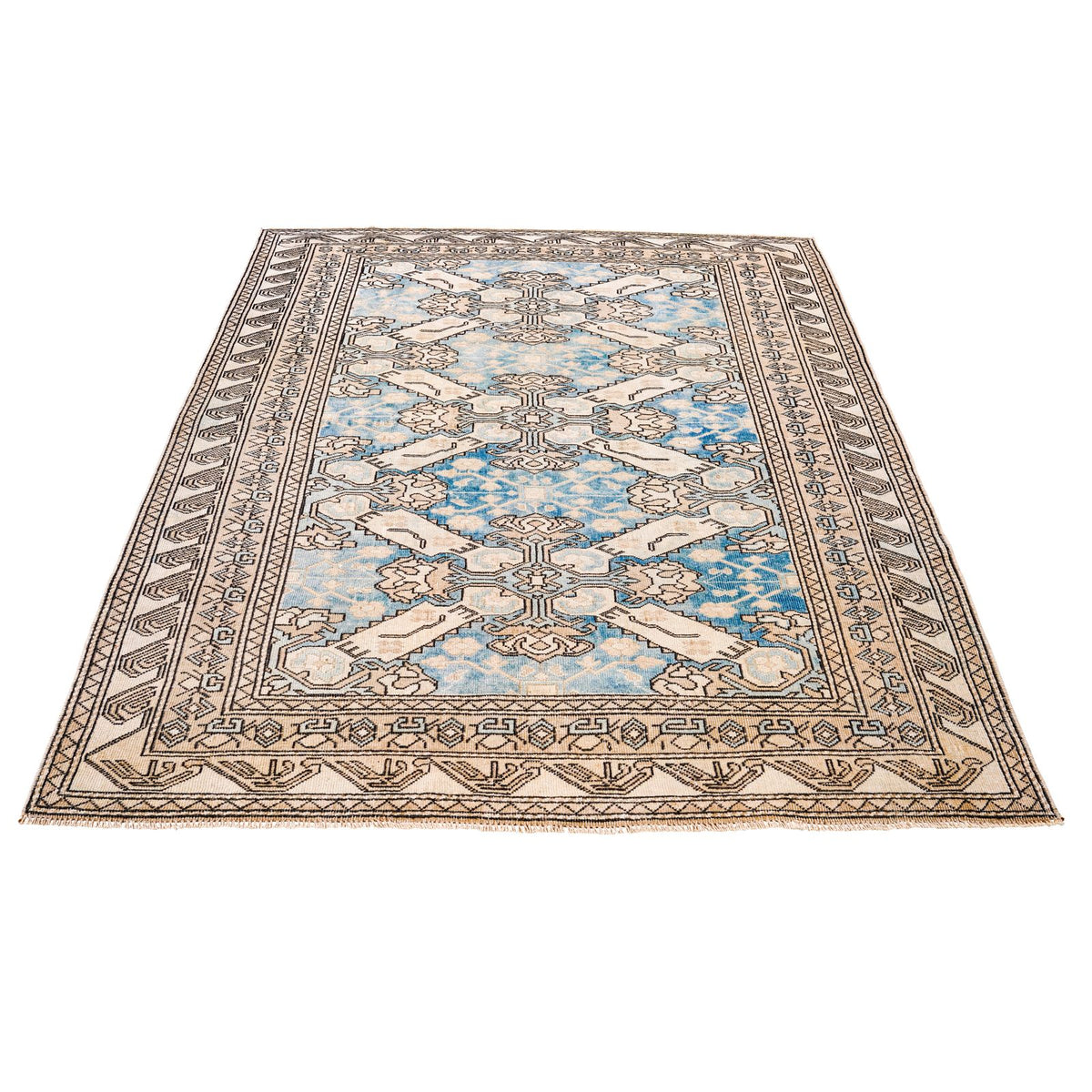 4x6 Beige and Blue Turkish Tribal Rug