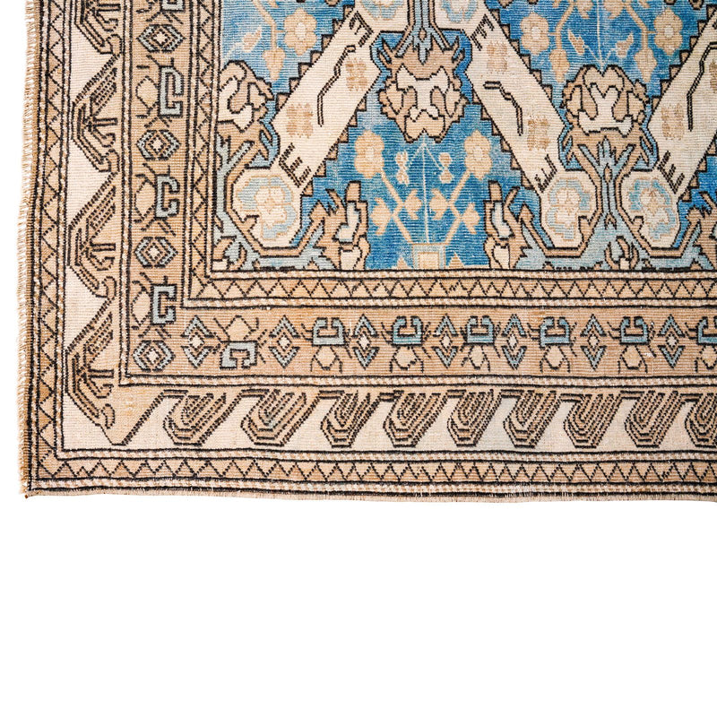 Vintage Handmade 4x6 Beige and Blue Persian Shirvan Distressed Area Rug