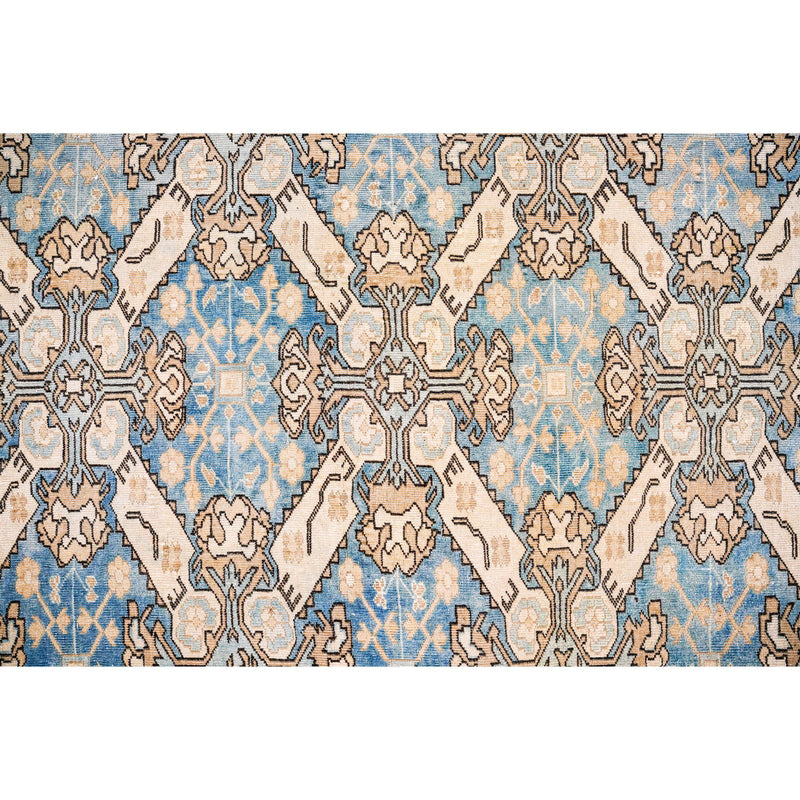 4x6 Beige and Blue Turkish Tribal Rug