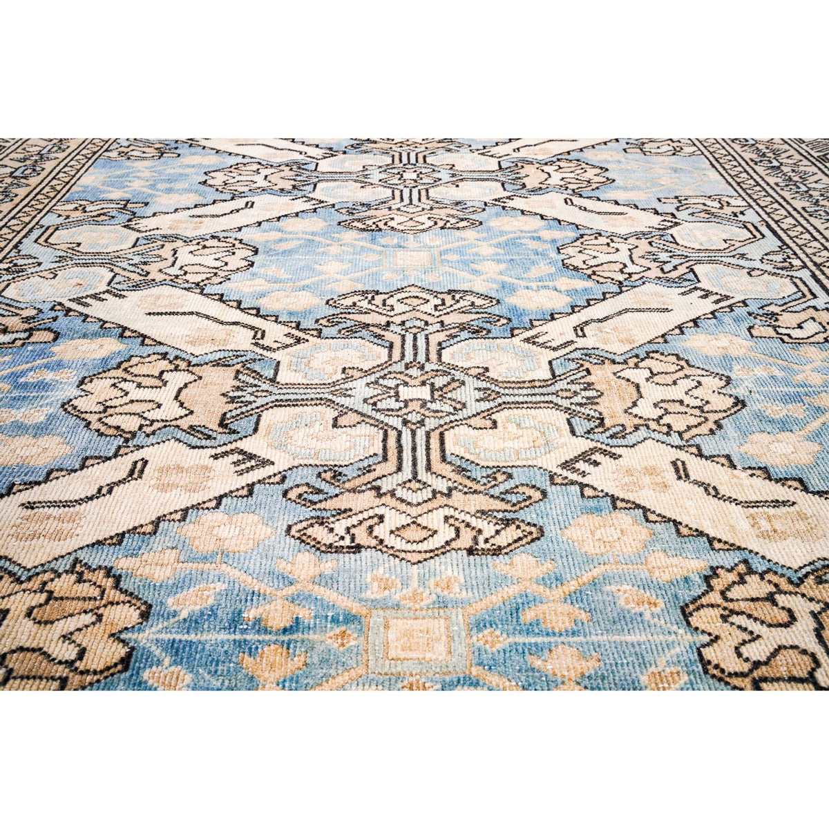 4x6 Beige and Blue Turkish Tribal Rug