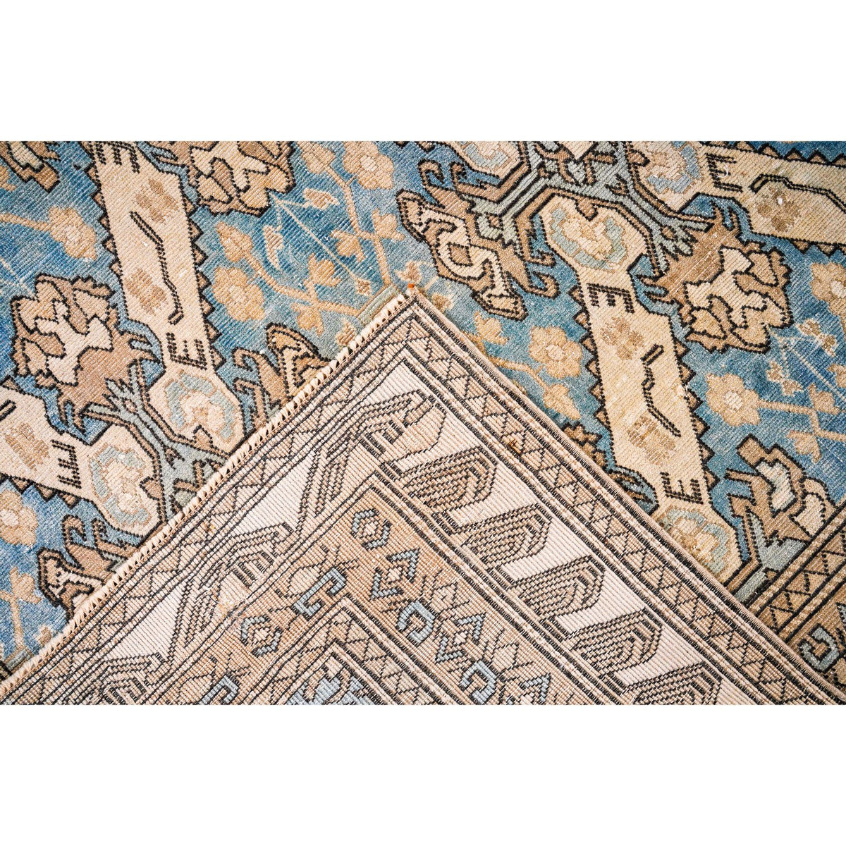 4x6 Beige and Blue Turkish Tribal Rug