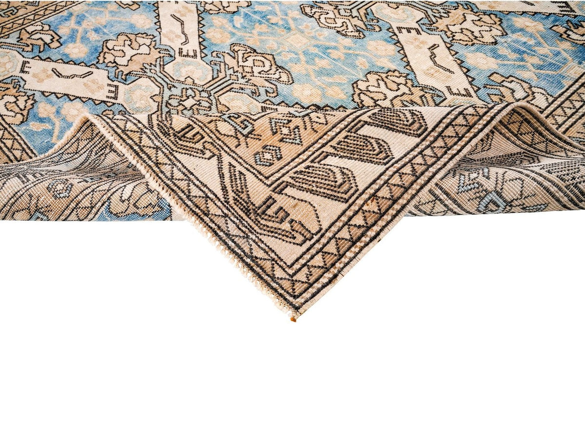 4x6 Beige and Blue Turkish Tribal Rug