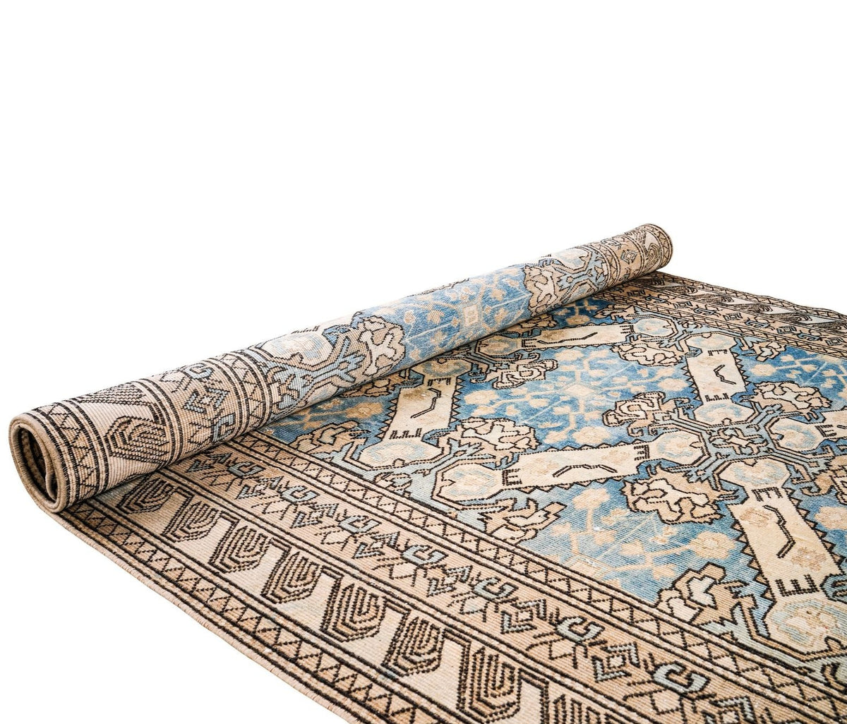 4x6 Beige and Blue Turkish Tribal Rug