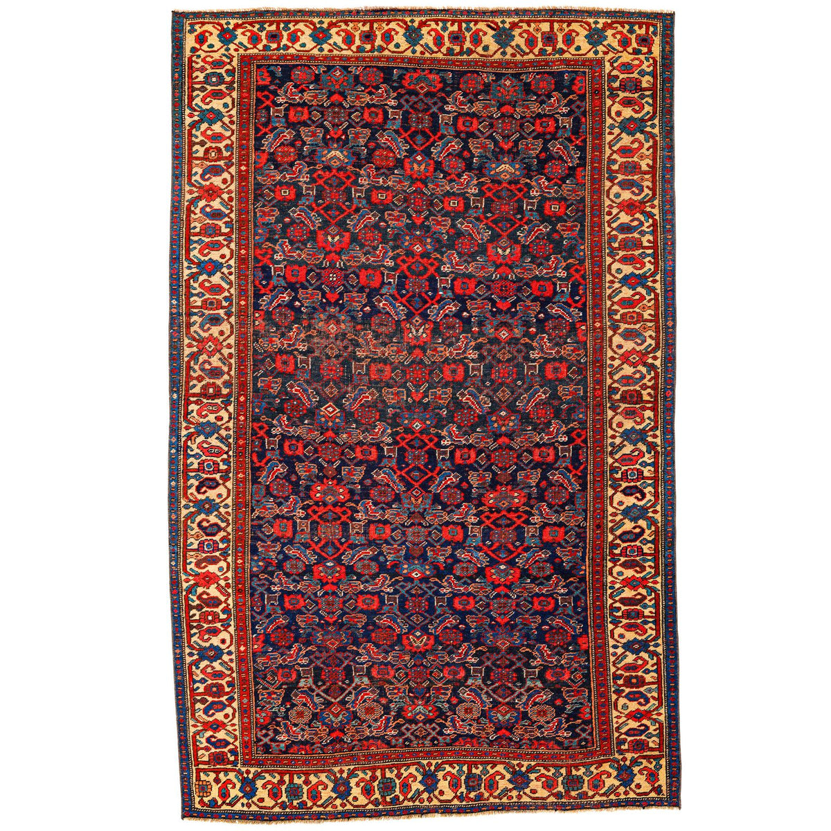 5x7 Navy and Beige Persian Tribal Rug